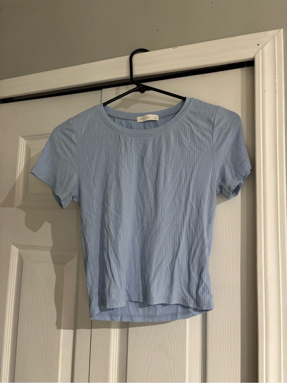Active Basic Light Blue Ribbed Short Sleeve Tee